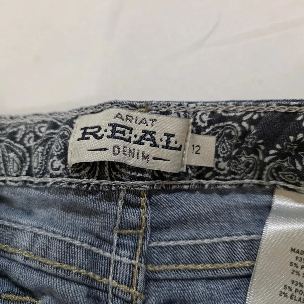 Ariat REAL Denim Jeans Women 12 Blue Bootcut Stretch Paisley Waistband